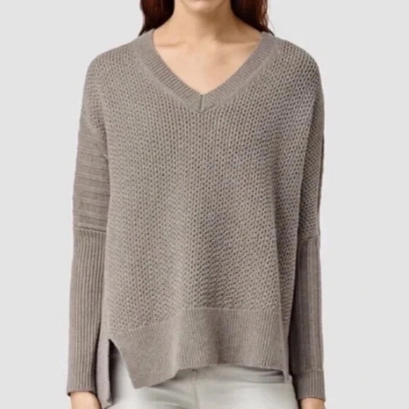 AllSaints Riley Jumper Oversized Wool & Alpaca Blend V-Neck Sweater Size Small - Picture 10 of 10